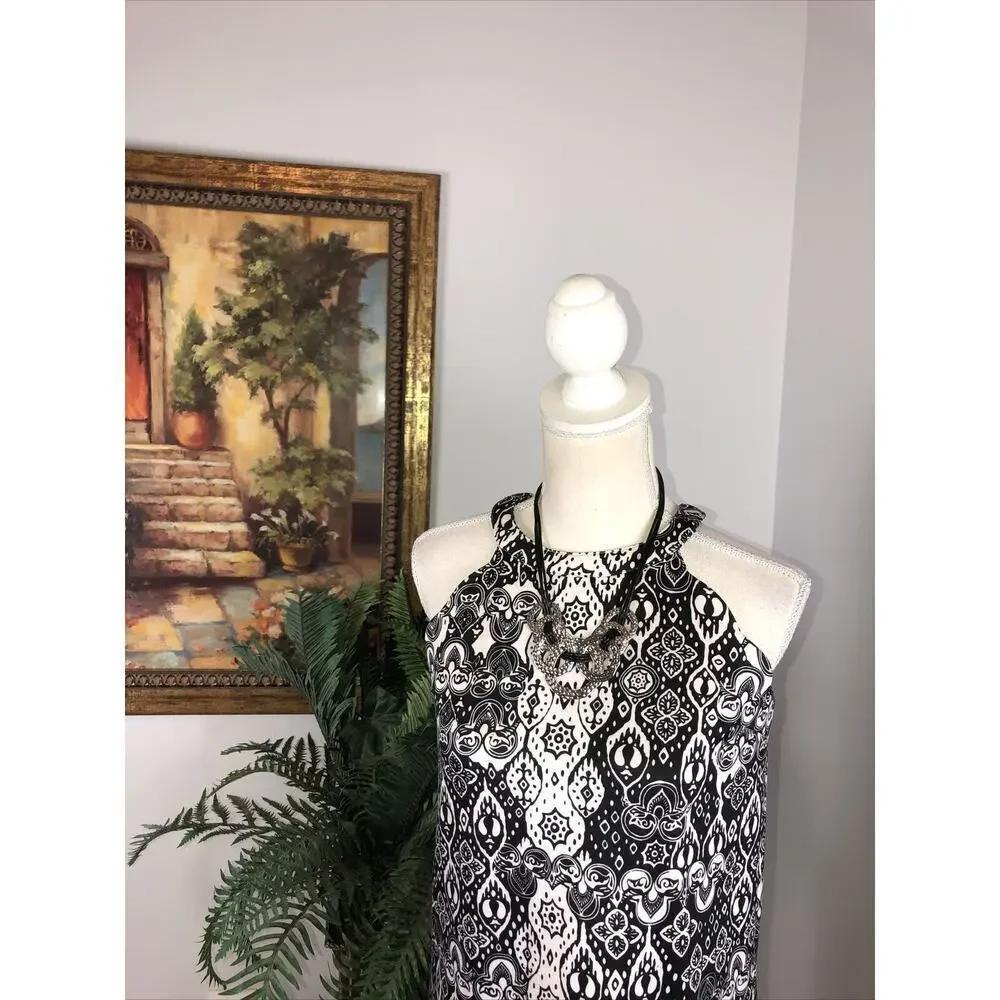 GB Girls Tank Dress Girls Size XL Floral Black And White Sleeveless Below Knee